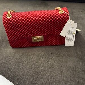 Elegant Red Textured Women's Bag